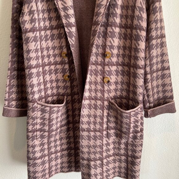 Rielle Trench Cardigan Women’s SZM Houndstooth Brown Coco Classic Knit Button - Picture 6 of 13